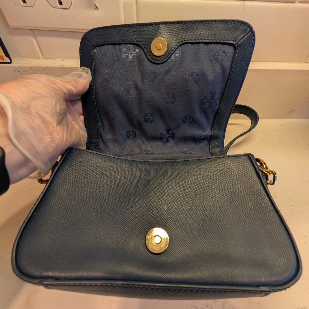 Tory Burch Blue and Purple Robinson Patchwork Chain Crossbody Bag
